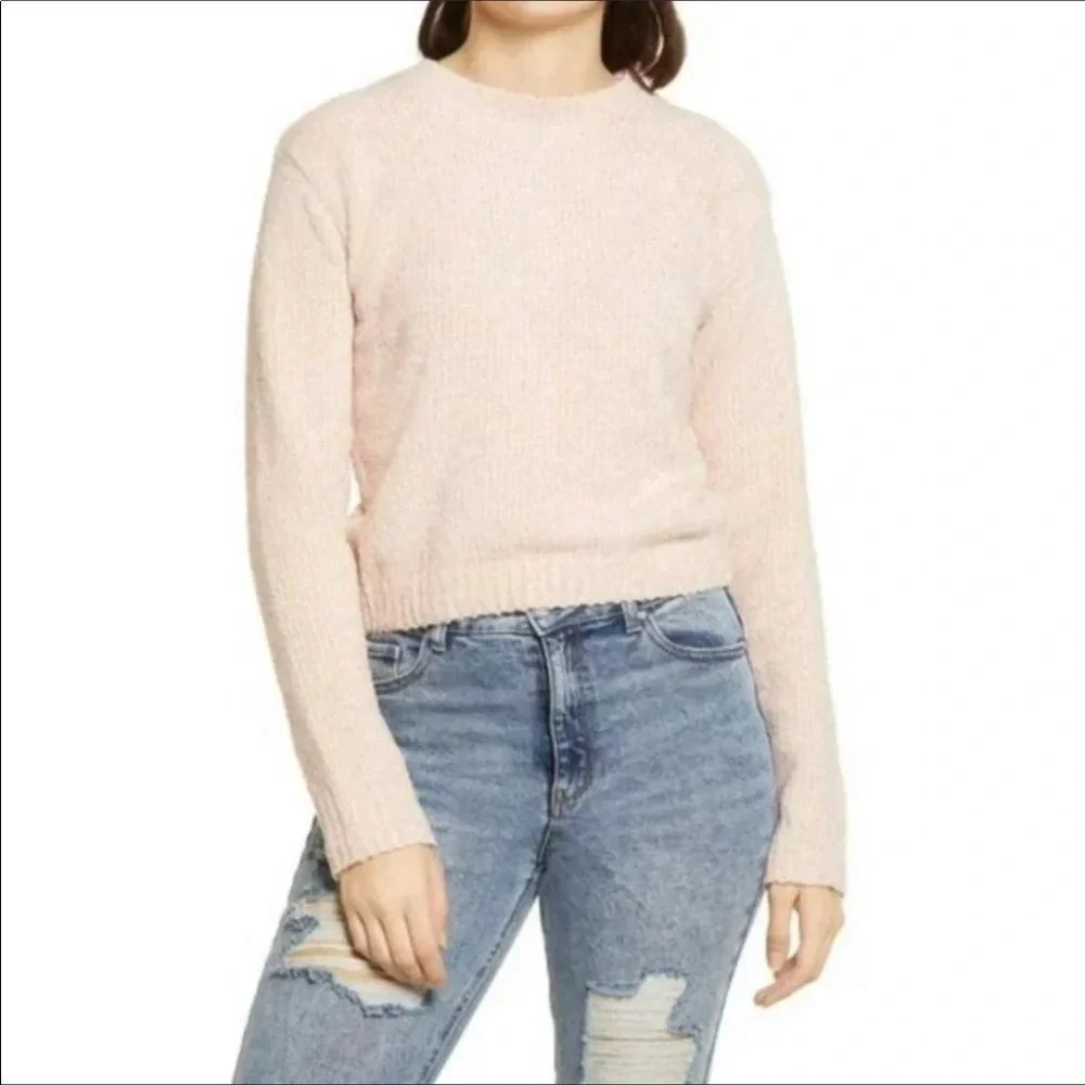 NWT Pink Chenille Sparkle Pink Smoke Pullover Long Sleeve Sweater Size Medium